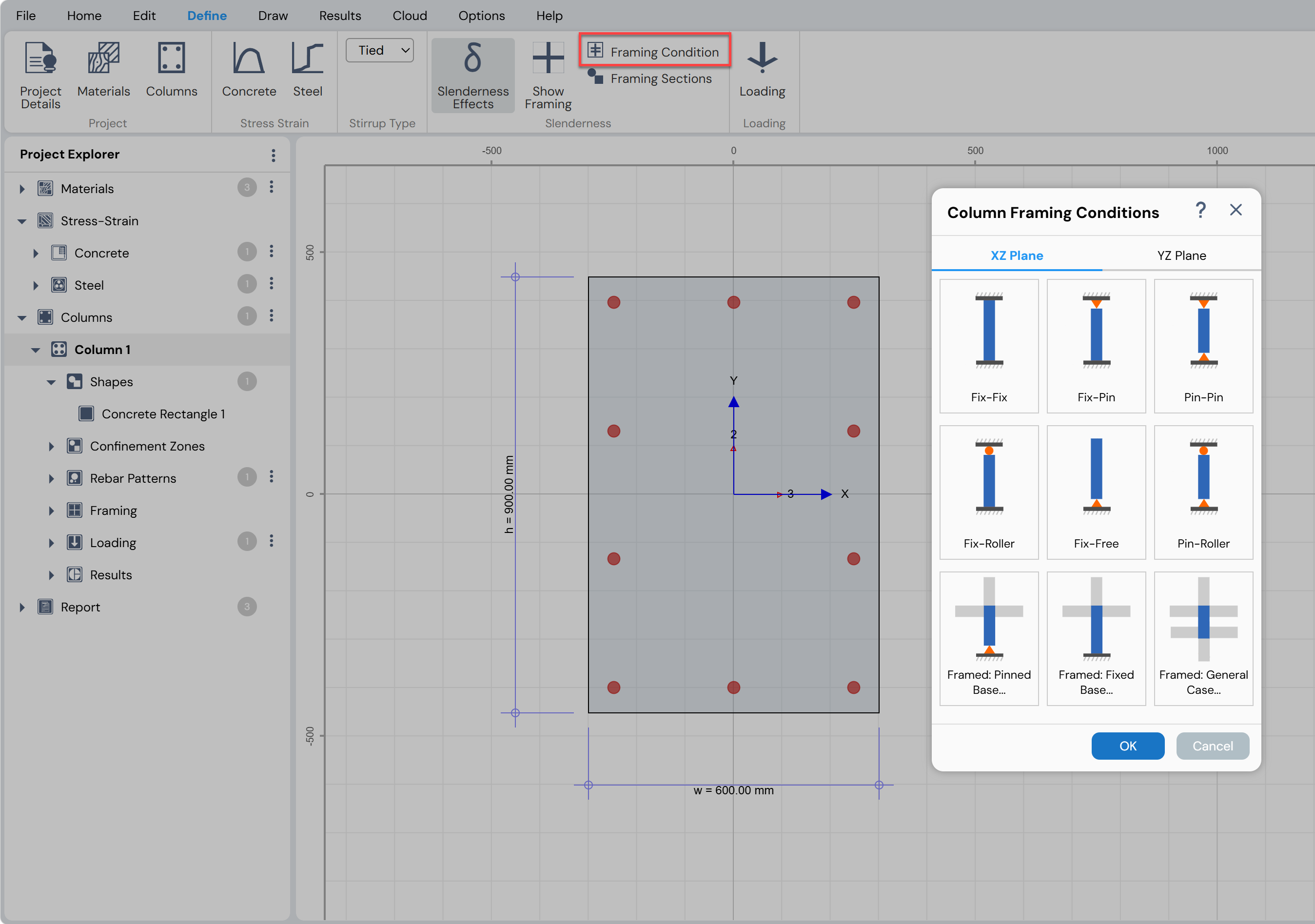 Framing Conditions for slender columns