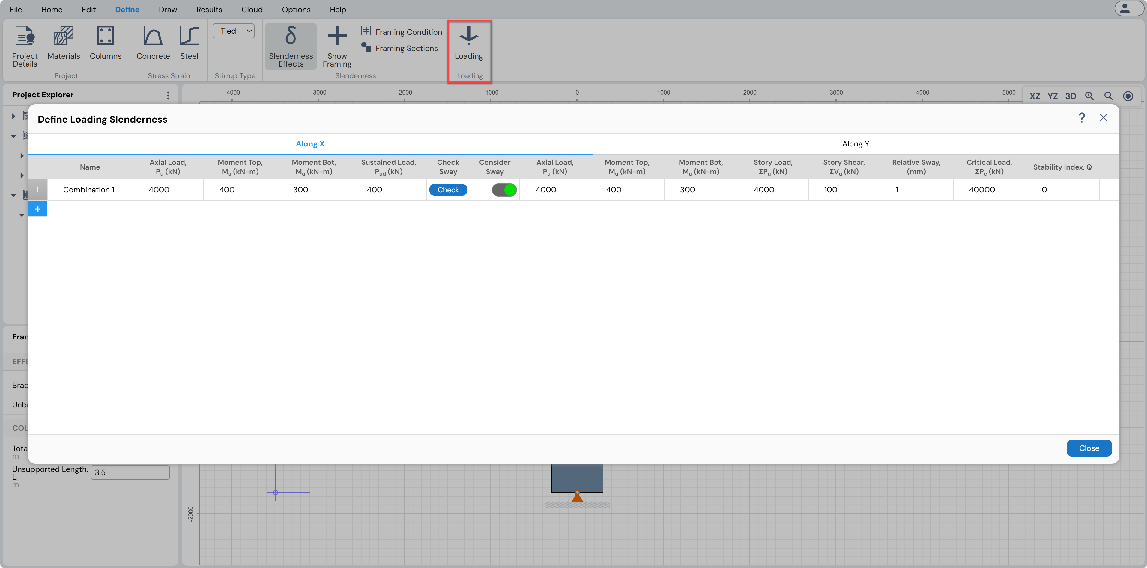 Load Definition in Column Designer