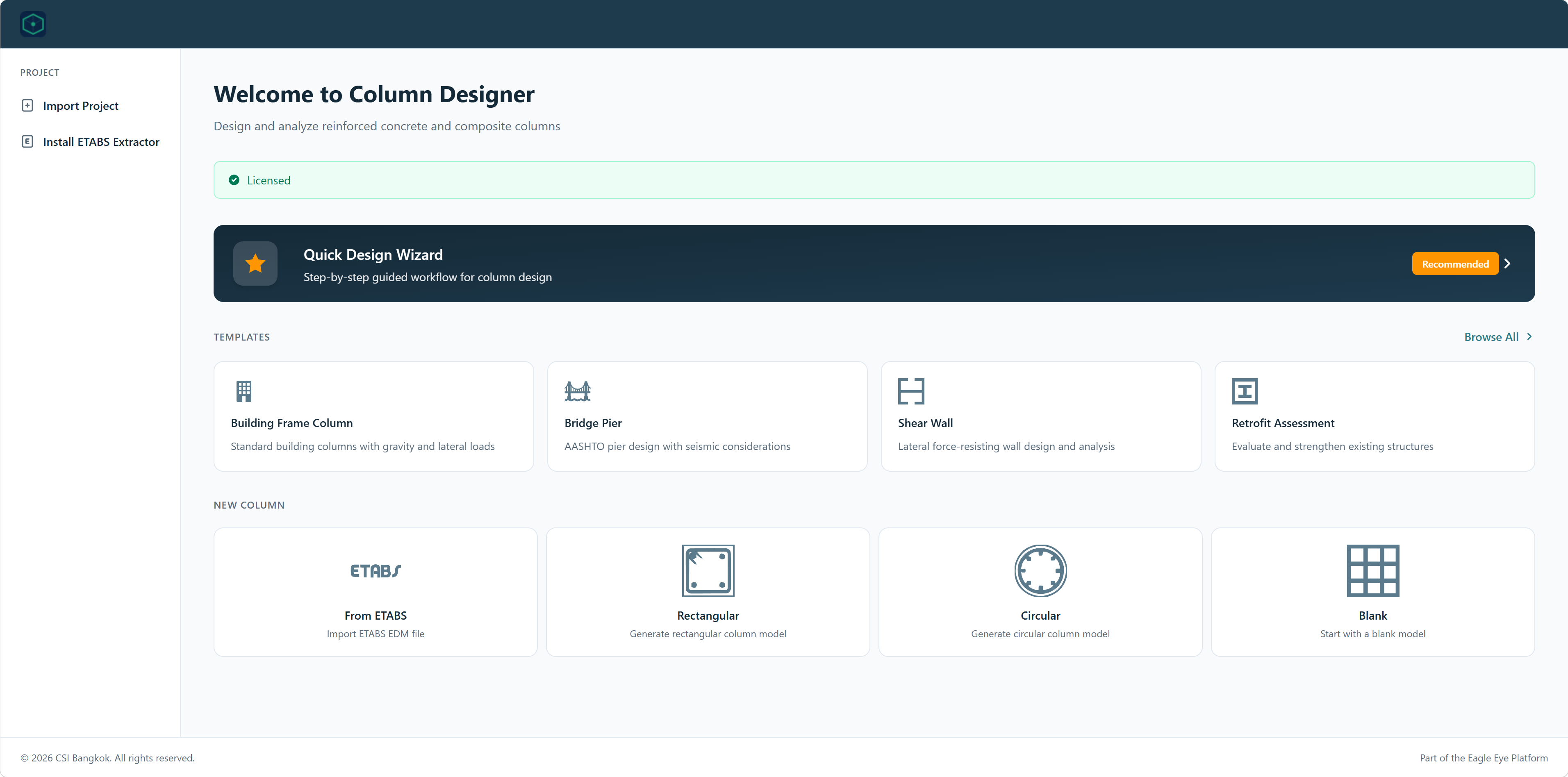 Column Designer home screen