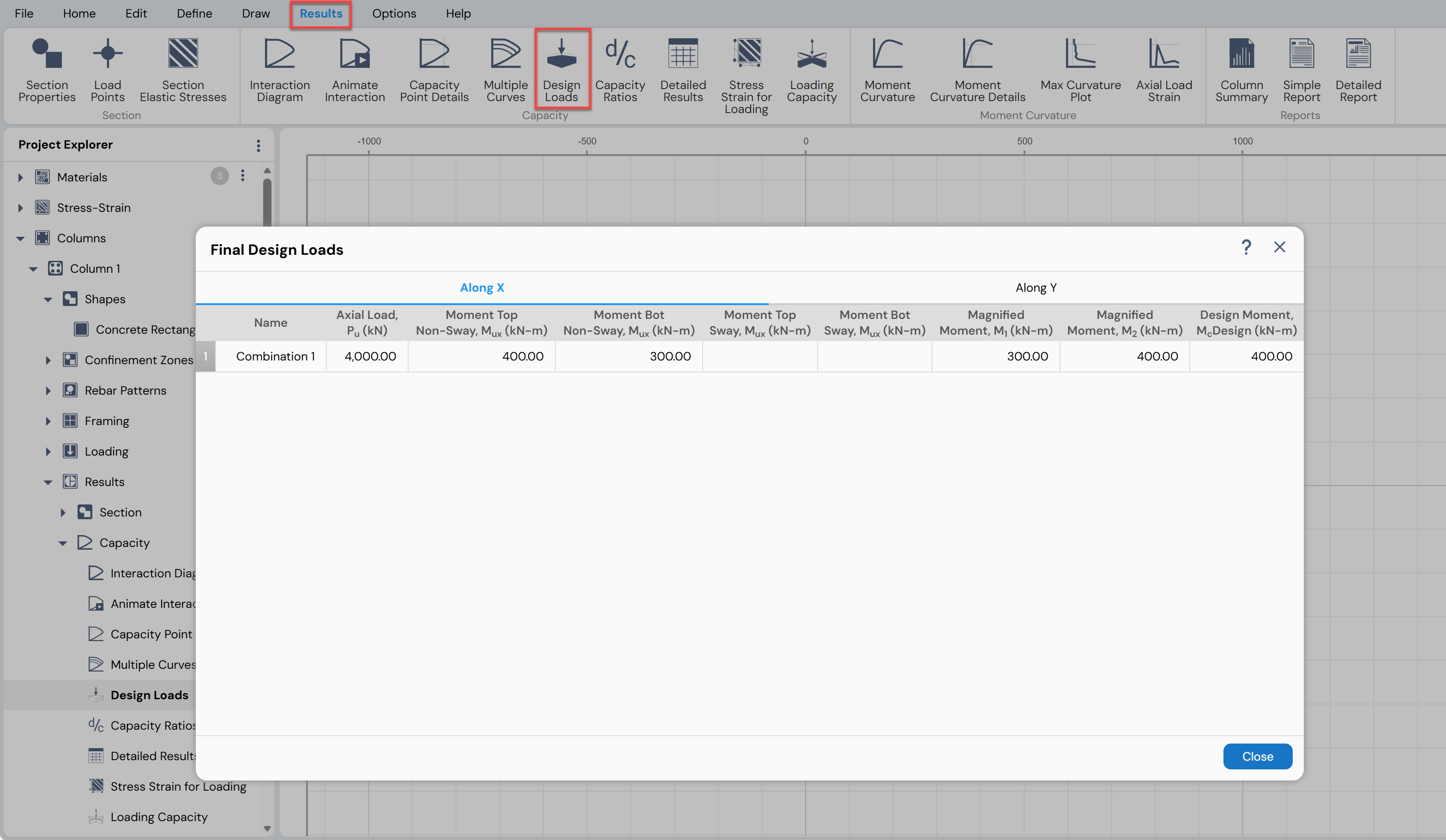 Viewing Final Design Loads (magnified moments)