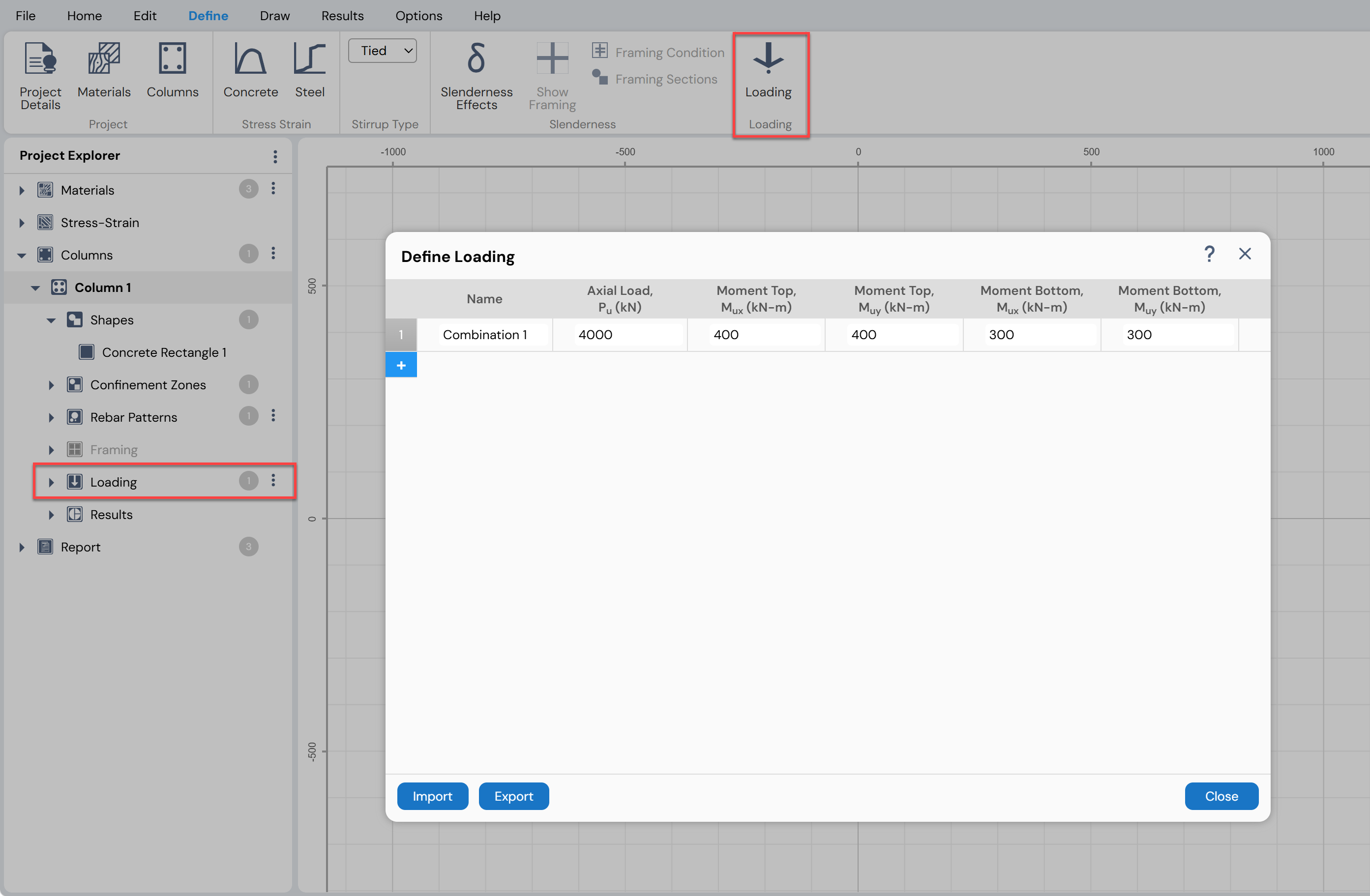 Defining Simple Load Combinations for columns